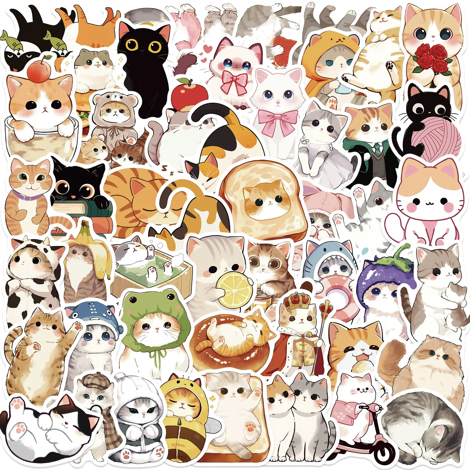 50 pezzi adesivi gatto kawaii dipinti a mano stile cartone animato decalcomanie animale carino meme decorazione bagagli fai da te laptop chitarra bici giocattoli per bambini