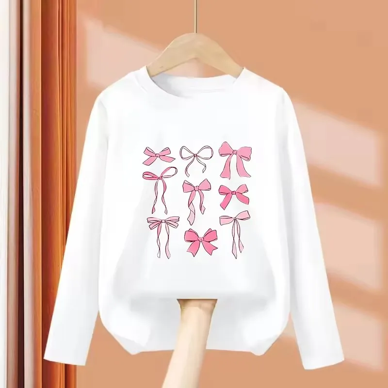 Grafisches T-Shirt mit rosa Farbschleife und Aufdruck für Kinder, langärmlig, für Jungen und Mädchen, Sommer, Frühling, lässiges Top-T-Shirt – Detail 2