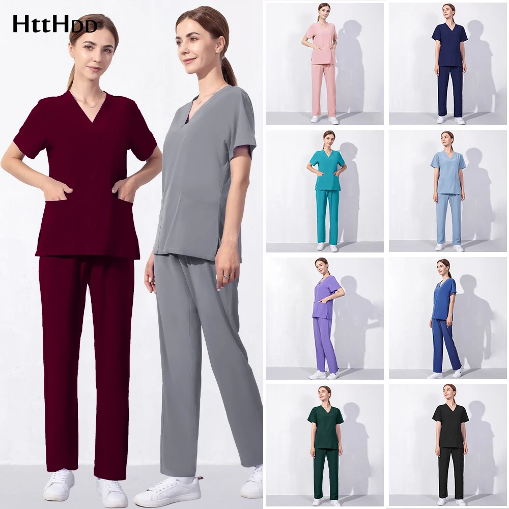 Uniformes de enfermeira médica confortáveis macios para mulheres, Uniforme cirúrgico Pet Shop, Roupas finas e leves, Pet Grooming Scrubs Conjuntos