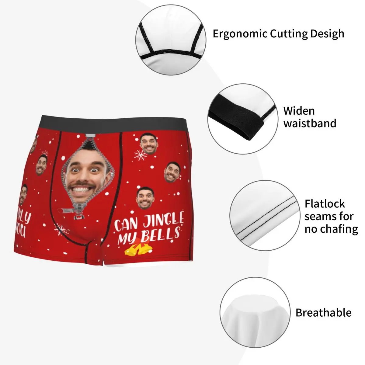 Christmas Gift Custom Face Personalized Photo Men Long Underwear Boxer Shorts Panties Printed Soft Underpants for Homme