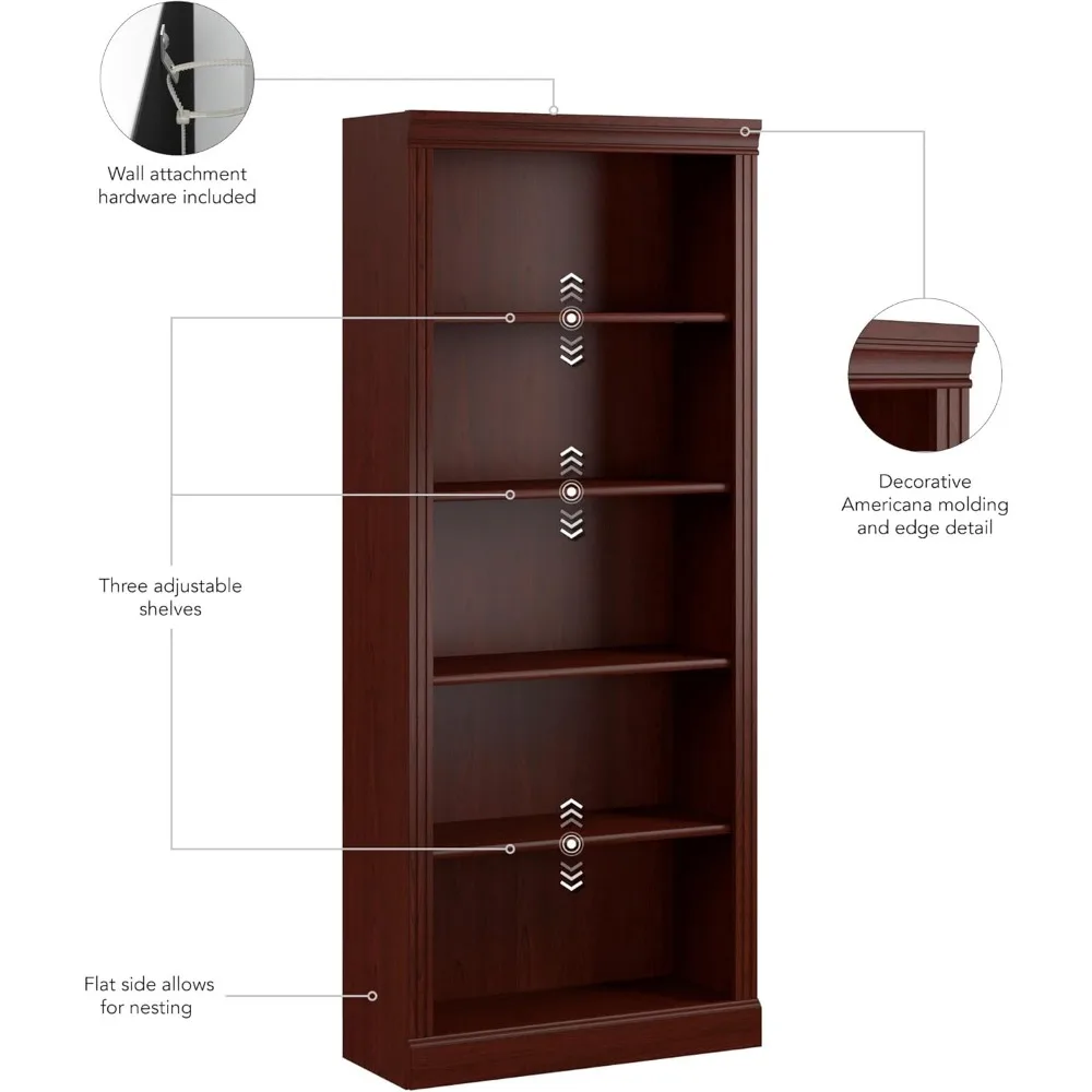 ตู้หนังสือทรงสูง 5 ชั้น รุ่น Large Harvest Cherry สำหรับจัดเก็บและจัดแสดงหนังสือที่บ้านและที่ทำงาน