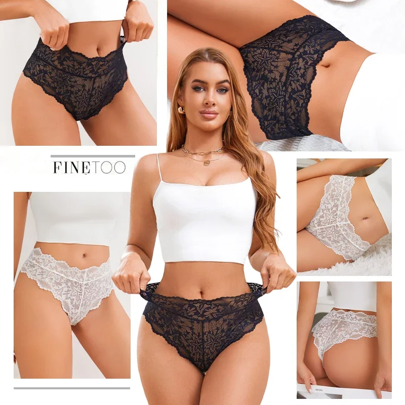 3Pcs Sexy Lace Star Perspective Thongs Panties Women High Waist Breathable Underwear Female Soft Intimates Lingerie 2026