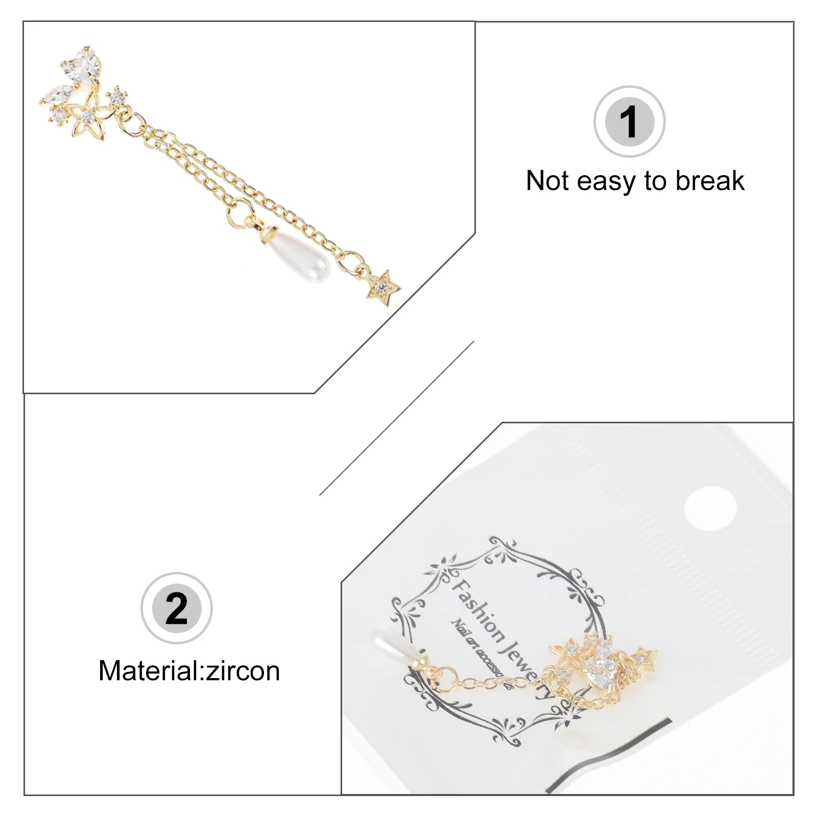 

3 Pcs Pendant Nail Nail Decorations Chain Decorations Shiny Fingernail Ornaments Zircon DIY Jewelry Studs For Women