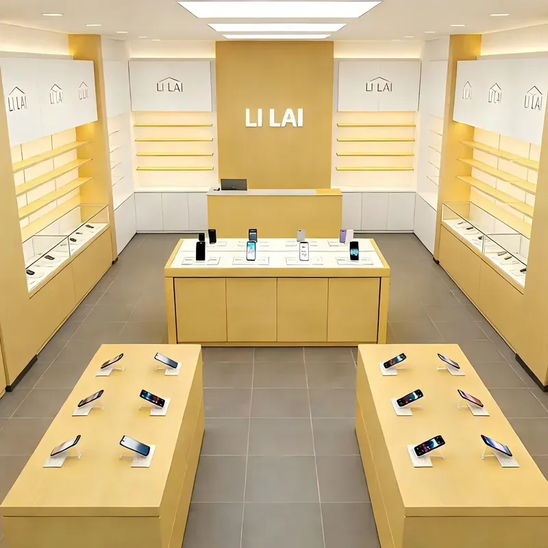Have Drawer Led Mobile Phone Display Cabinet Mobile Phone Display Round Showcase Cell Phone Store Display Counter