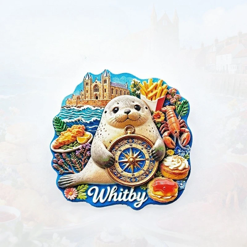 Whitby Seal Church Fridge Magnet - Charming 3D English Coast Souvenir Unique Yorkshire Gift for Travel & Coastal Decor