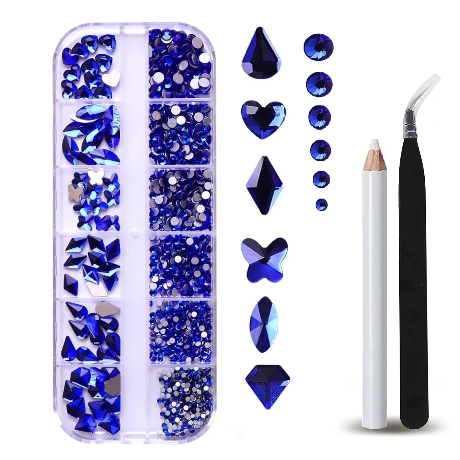 1Set 6 Sizes with Picking Tweezers & Wax Pencil Kit Clear Rhinestones for Crafts - Mixed Round Crystal Nail Gems for DIY Jewelry