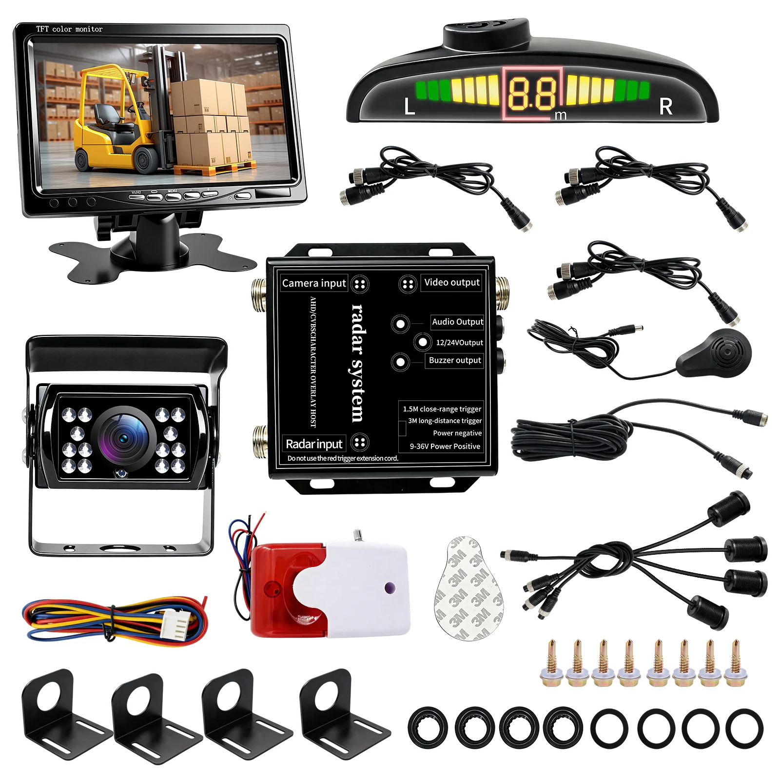 Forklift Reverse Monitoring Assistance System DC 10-80V Buzzer Alarm Forklift Anti-Collision Radar System Vehicle Alarm System
