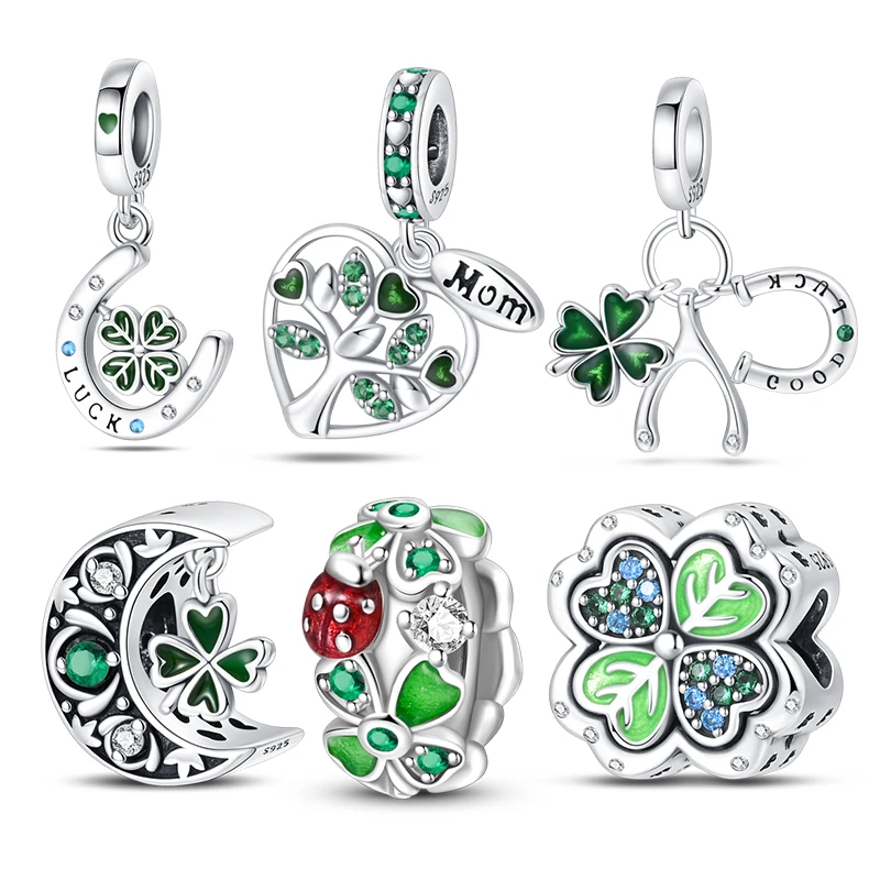 

Original 925 Sterling Silver Lucky Four Leaf Clover Series Charm Beads Fit Pandora Bracelet Necklace DIY Women Jewelry Gift New