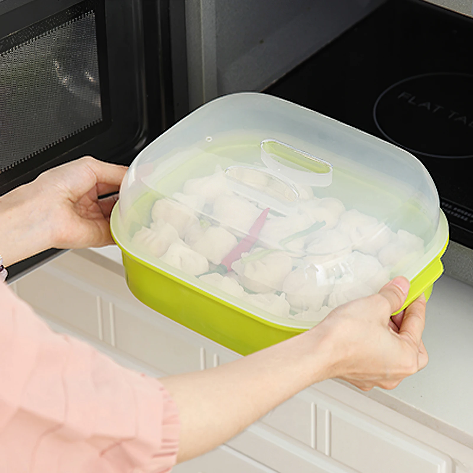 

1Pcs Microwave Steamer Box Steamed Buns Cooker Kitchen Basket Cover Vent Hole Eco-Friendly Practical Home