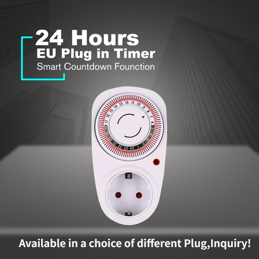 

24 Hours EU/ US/UK Plug in Mechanical Grounded Programmable Timer Switch Smart Countdown Switch Socket Indoor Auto Power off