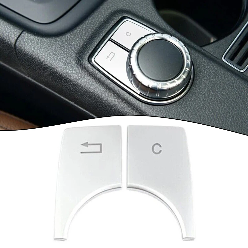 

2×Car Multimedia Button Trim Silver Decals For Mercedes- GLA X156 15~19 For CLA C117/A Class W176 13~18 For B Class W246 12~19