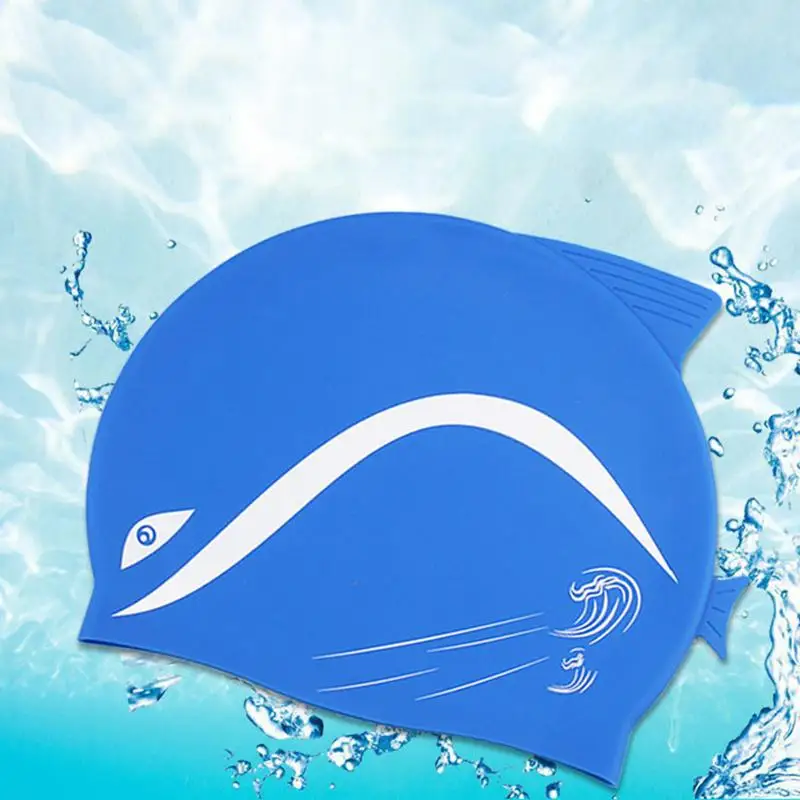 Gorro de natación de silicona con dibujos animados para niños y niñas, equipo de natación azul para entrenamiento, competición, ejercicio