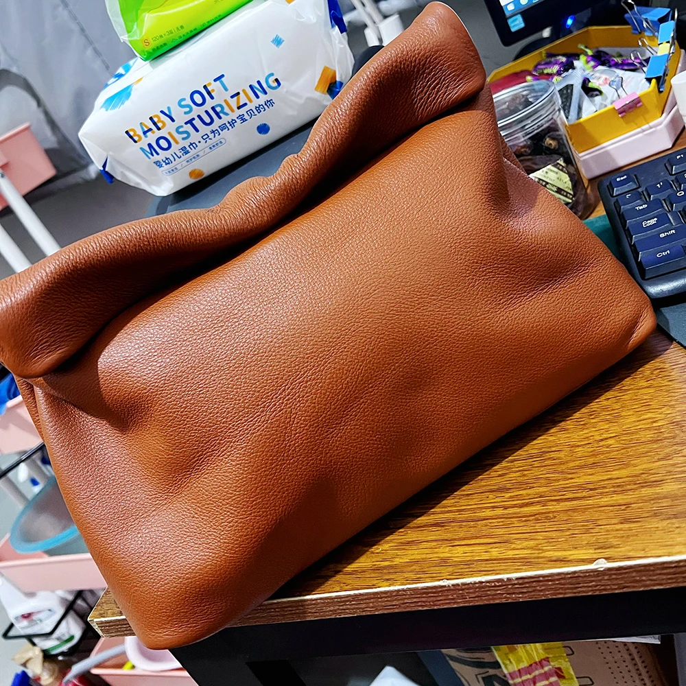 100% Echtes Leder Kuhhaut-Handtasche Hochwertige Leder-Damenhandtasche Faltbare Designer-Handtasche mit Einfachem Magnetgriff – Detail 11