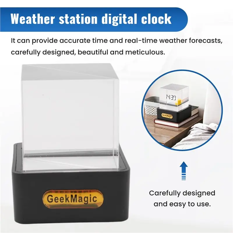 GeekMagic Crystal Cube Photo Display Holographic Desktop Smart Weather Station Digital Clock with GIF Animations Album F