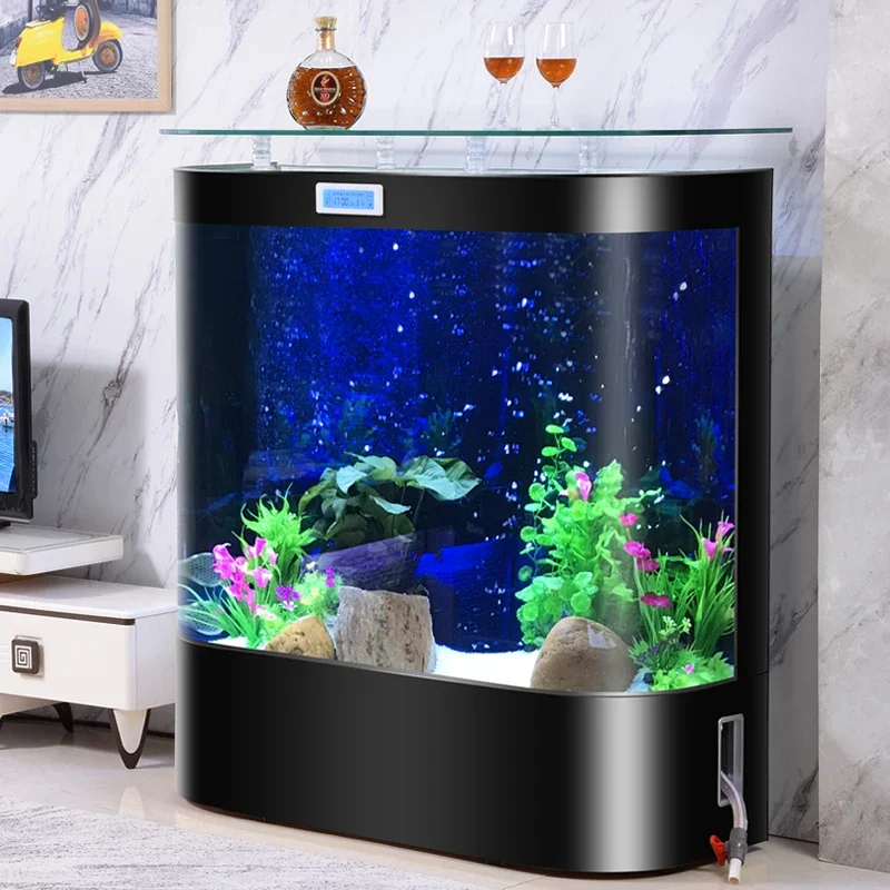 New living room household circular floor-to-ceiling large-scale ecological water-free glass fish tank bottom back filtration