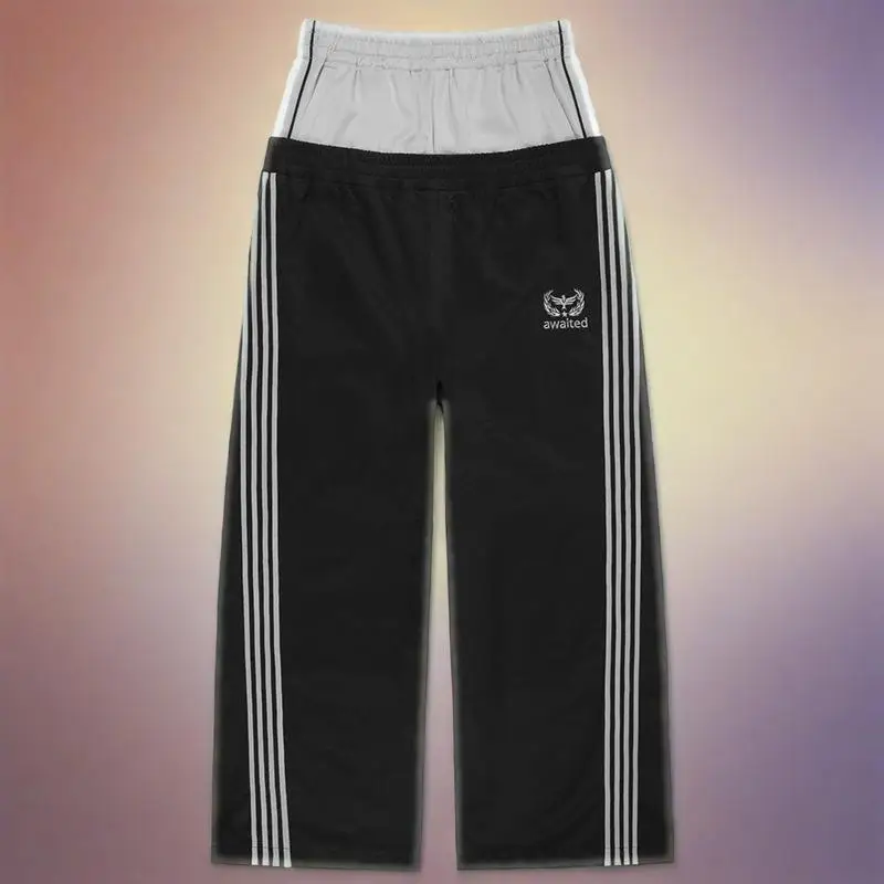 

The 2025 new double-breasted fake two-piece long pants with dark Gothic embroidered patterns for men and women's casual wear