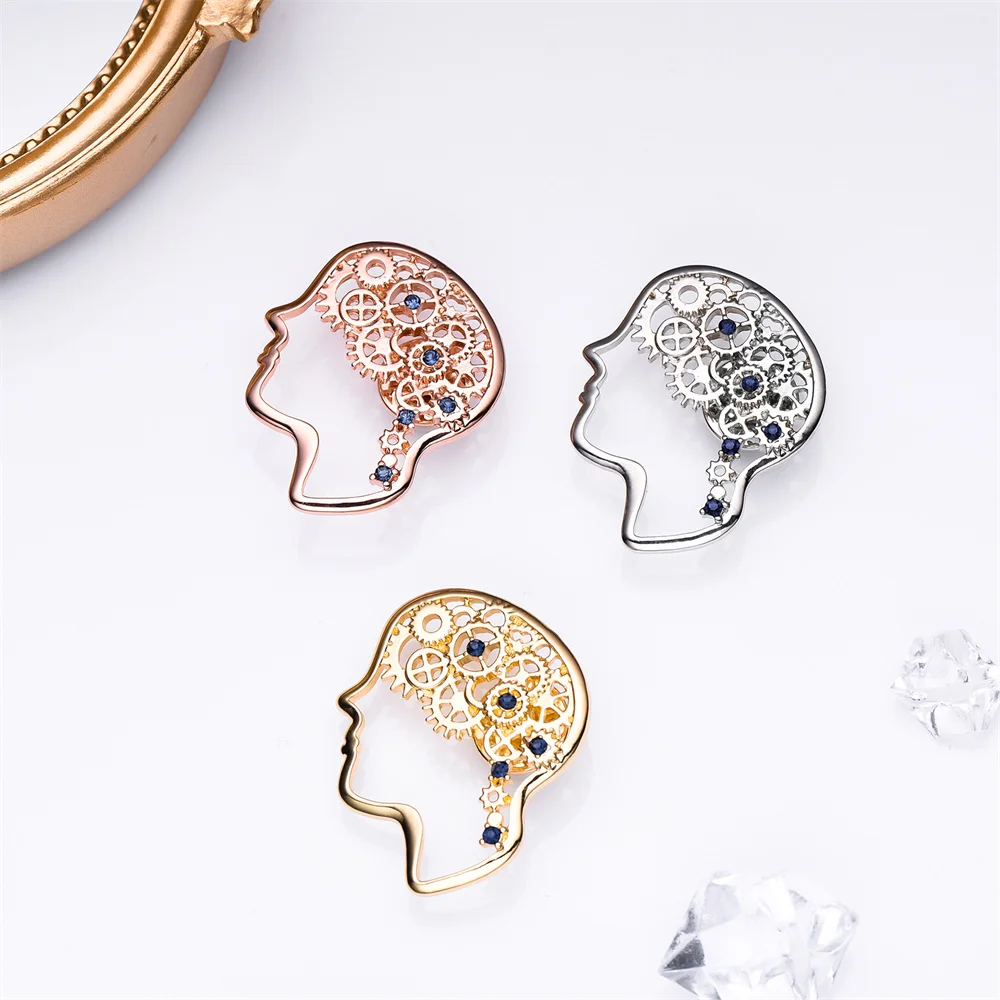 Harong Retro Punk Gear Wheel Brain Head Brooch Trendy Metal Pin Lapel Hat Bag Badge Collections Fashion Jewelry