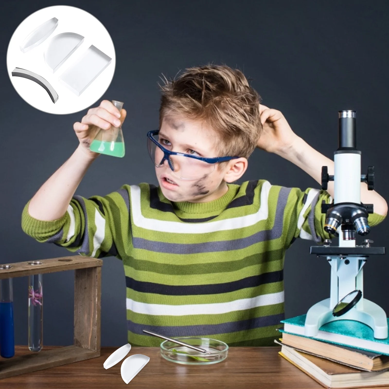 

4 Pcs Convex Lens Optical Experiment Educational Prism Science Lenses Concave