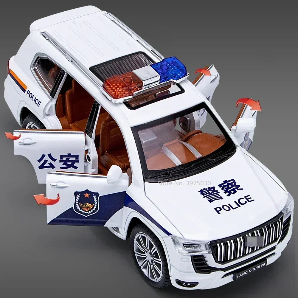 1:24 prado carro de polícia suv liga diecasts modelo brinquedo simulação carro com som e luz puxar para trás brinquedo para presentes coleção