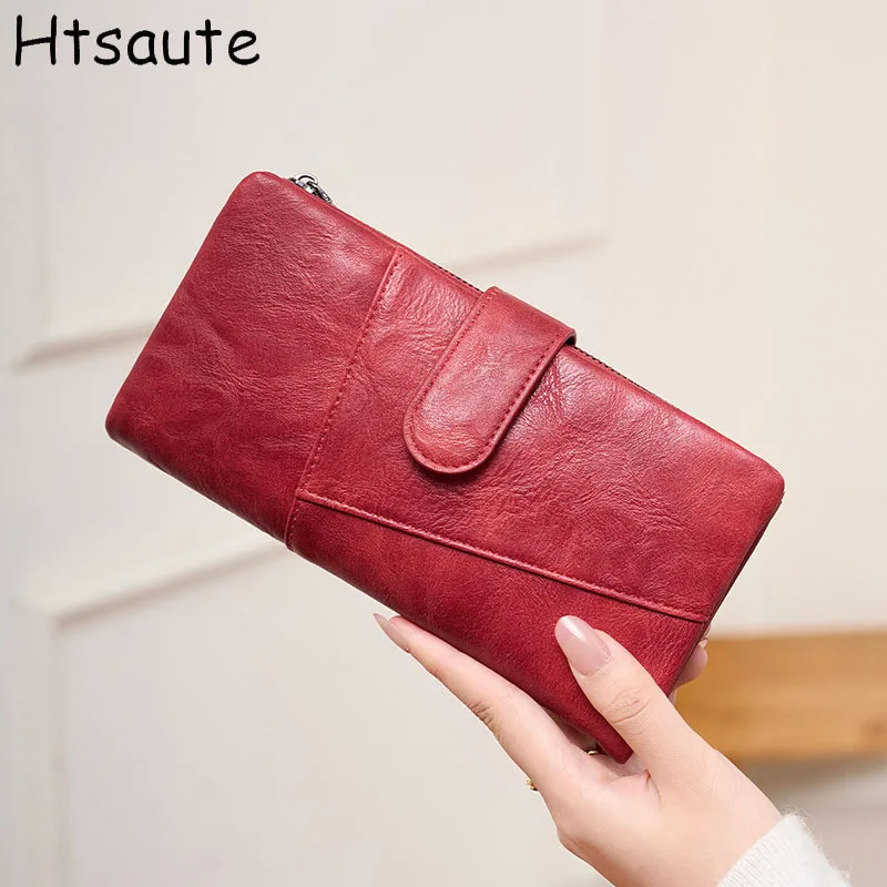 PU Leather Solid Color PU Leather Long Hasps Large Capacity Wallets Bifold Fold-over Purse For Women Wallet With ID Window