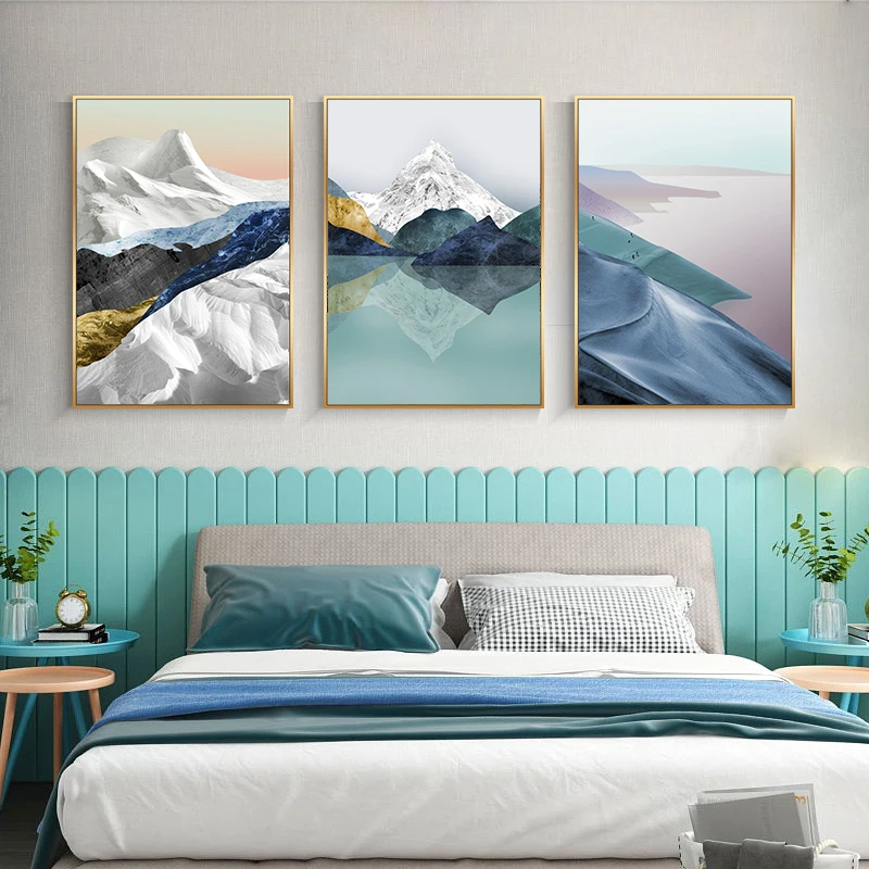 3PCS frameless decorative art print,3pcs/Set Abstract Landscape Snow-capped Mountain Scenery Canvas Printed Wall Art Painting