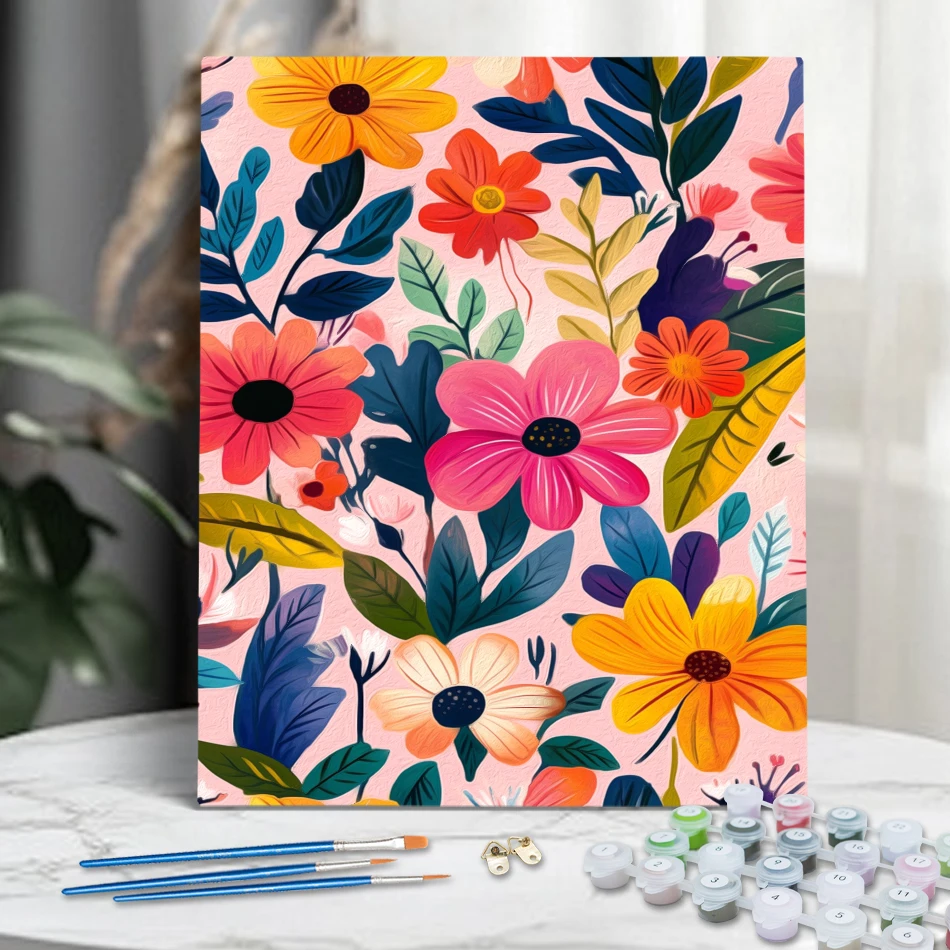 RUOPOTY Malen nach Zahlen mit Leinwandrahmen, Blumen, handgemalte Farbmarker, Ölgemälde auf Leinwand, Bild, Farbe, Heimdekoration