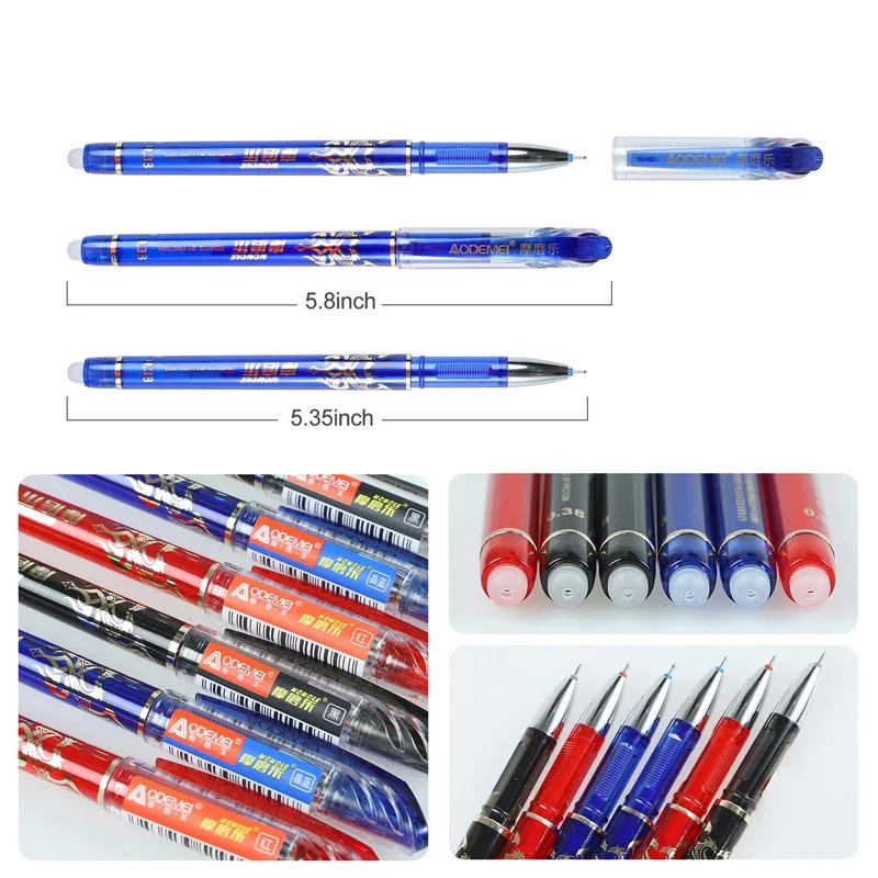 Imagem -02 - Canetas Gel Apagáveis com Haste de Recarga Caneta Esferográfica Punho Lavável Material Escolar Escritório Escrita Papelaria Preto e Azul 05 mm 12 Pcs Set