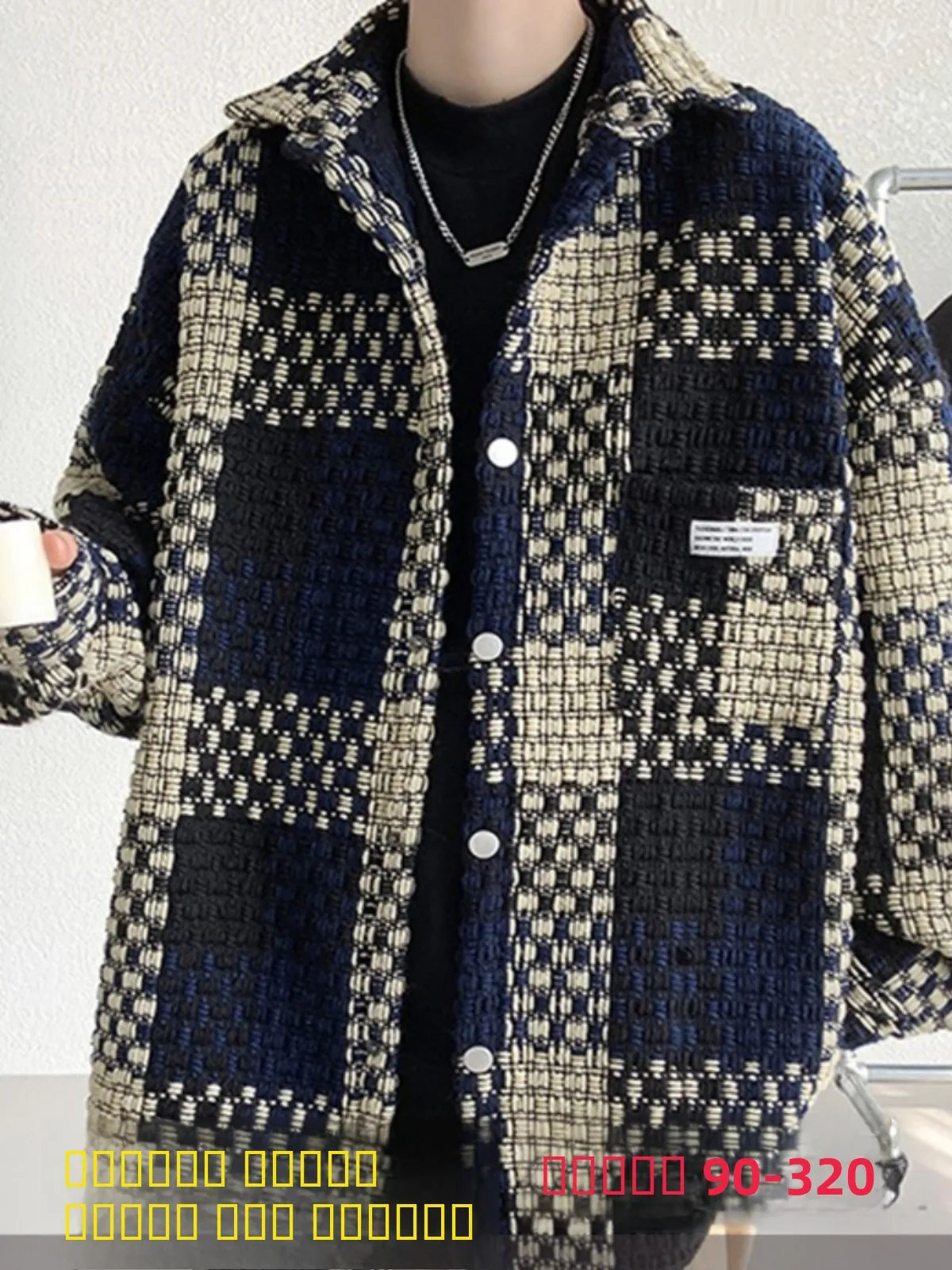 

Модный клетчатый жакет для мужчин, осенний, больших размеров, свободный повседневный универсальный пиджак, молодежный, с длинными рукавами, отложным воротником