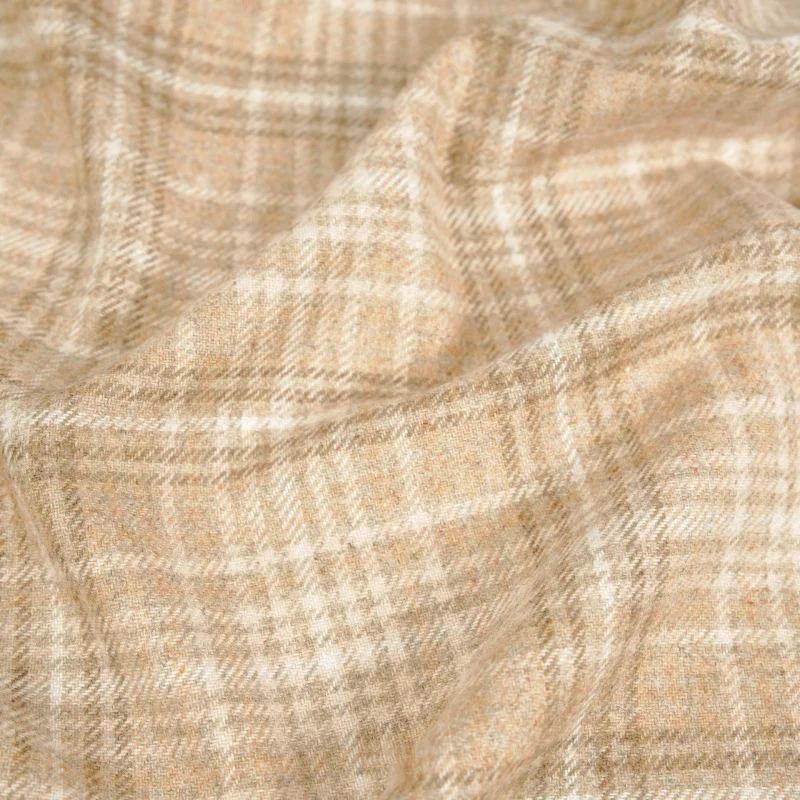 Delicate90Wool light khaki plaid woolen fabric for jackets, pants, skirts, and clothing designer materialsA