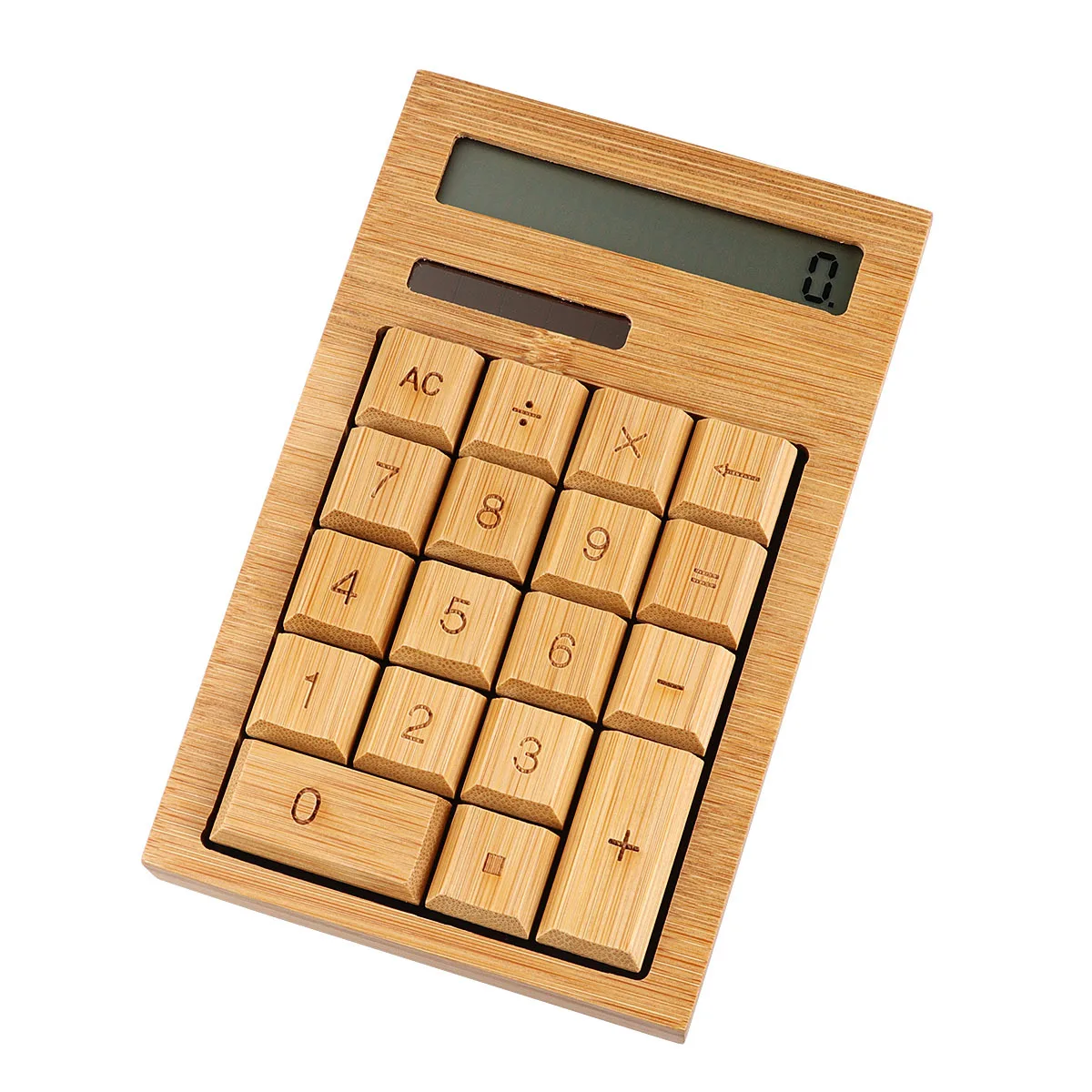 Calcolatrice portatile a 18 tasti in bambù solare Calcolatrice elettronica Design compatto Efficiente per l'uso scolastico in ufficio