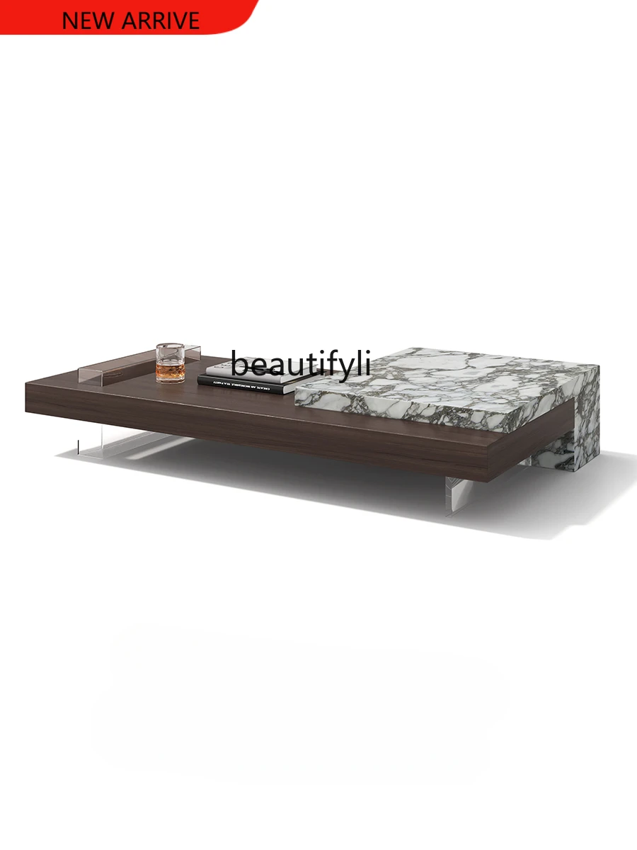

X Acrylic Natural Marble Coffee Table Small Apartment Living Room Home Italian Minimalist Designer Suspension Retractable