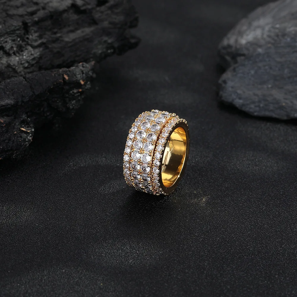 Hip-Hop Micro-set Moissanite Rotatable Cuban Ring 24K Solid gold certifid Platinum PT950 Fashion Personalized Men's Ring