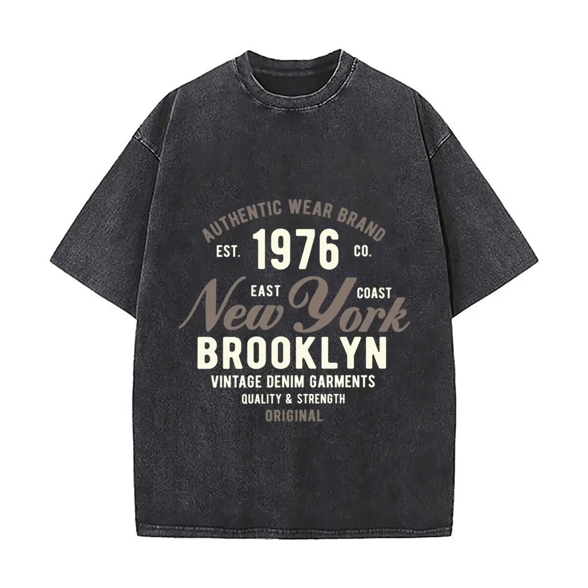 New York Brooklyn East Coast Est 1976 Original Washed Vintage Short Sleeve Loose Streetwear Tee