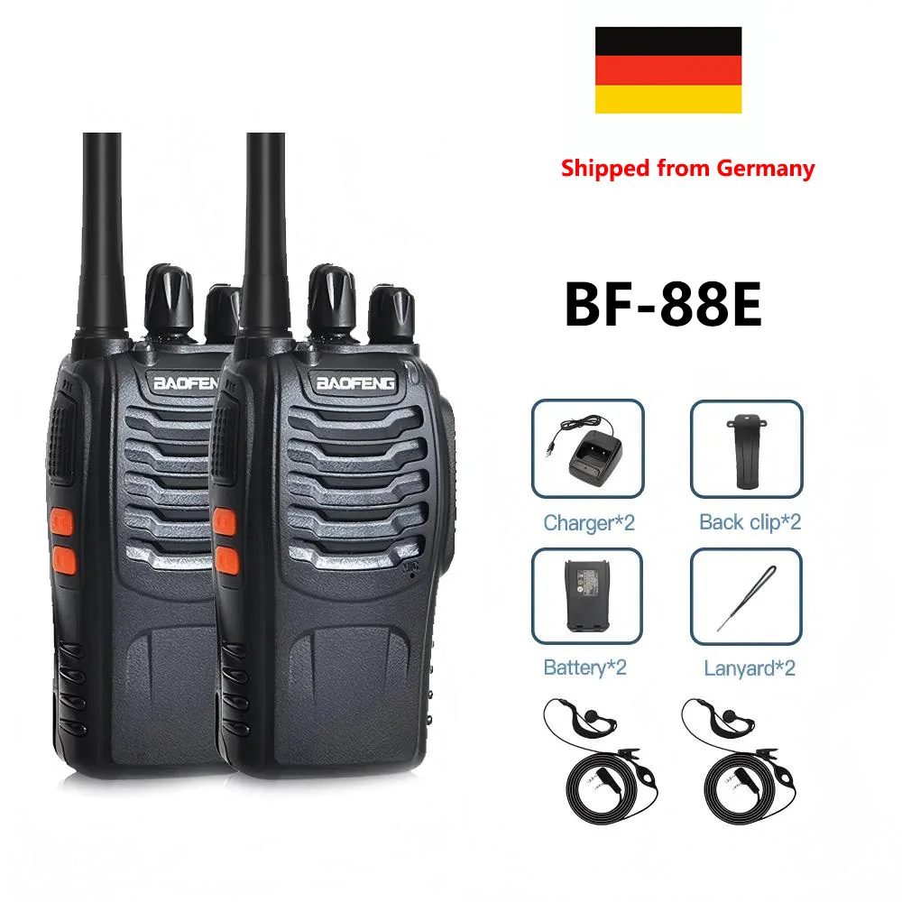 2 Stück BF-88E Walkie Talkie BAOFENG PMR Zwei-Wege-Funkgerät 16CH 446.00625-446.19375MHz mit USB-Ladegerät und Headset, Versand aus Deutschland