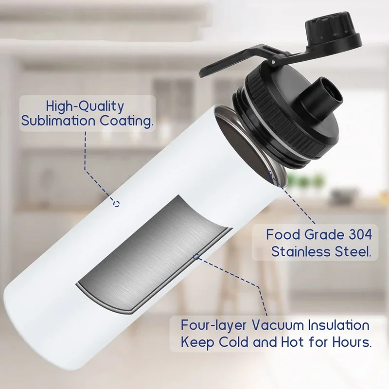 Sublimation Straight Flasks Stainless Steel Blank Space Portable Water Bottle With Cap Coffee Cup Mug Vacuum Insulated Thermos