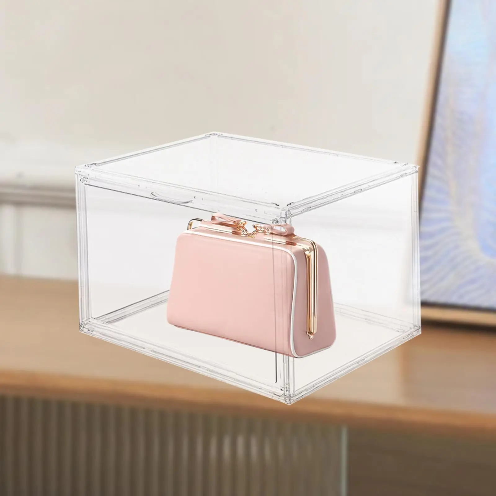 

Clear Display Case Multipurpose Countertop Cube Handbag Storage Organizer Bags Storage Box for Closet Toys Hats Dolls Purse