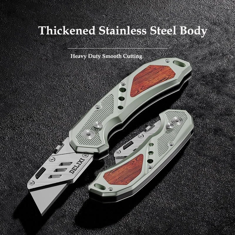 Heavy Duty Folding Utility Knife Thickened Metal Steel Alloy Box Cutter Quick-change Blade Portable Belt Clip Design Gift