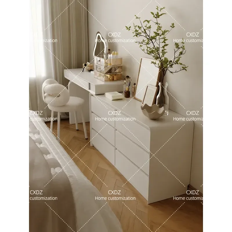 Modern Simple White Solid Wood Corner Dresser Multifunctional Makeup Table with Storage Cabinet Integrated Bedroom Furniture