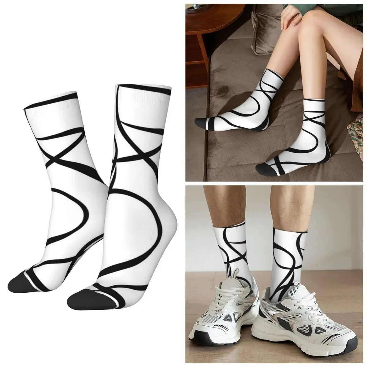All Seasons 4 Pcs - 45cm 18In Geometric Abstraction Line Socks Harajuku Sport Middle Tube Socks Hip Hop Stockings for Men Women