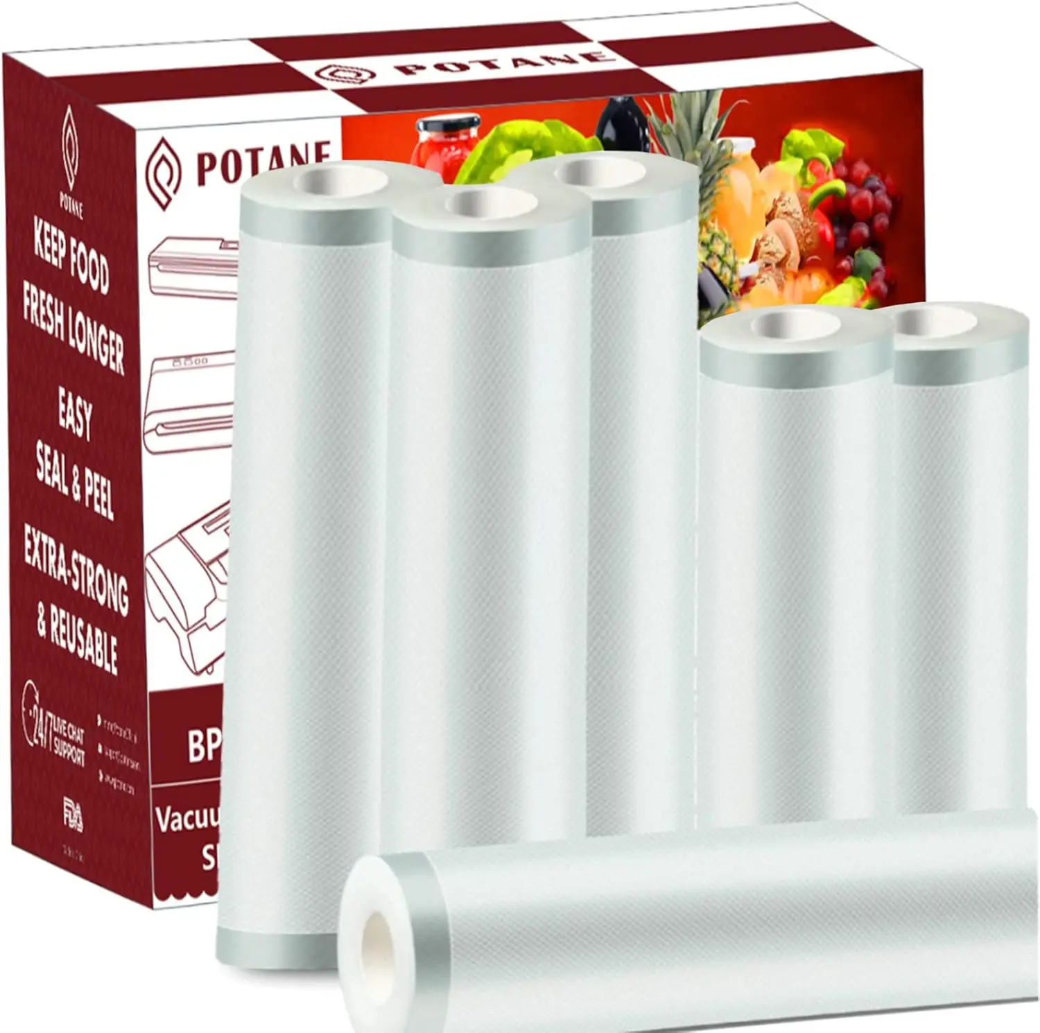 

6 Pack 11"x20'(3Rolls) and 8"x20' (3Rolls)Thickened Vacuum Sealer Bags , Smell-Proof, Puncture Prevention, Heavy duty for ,