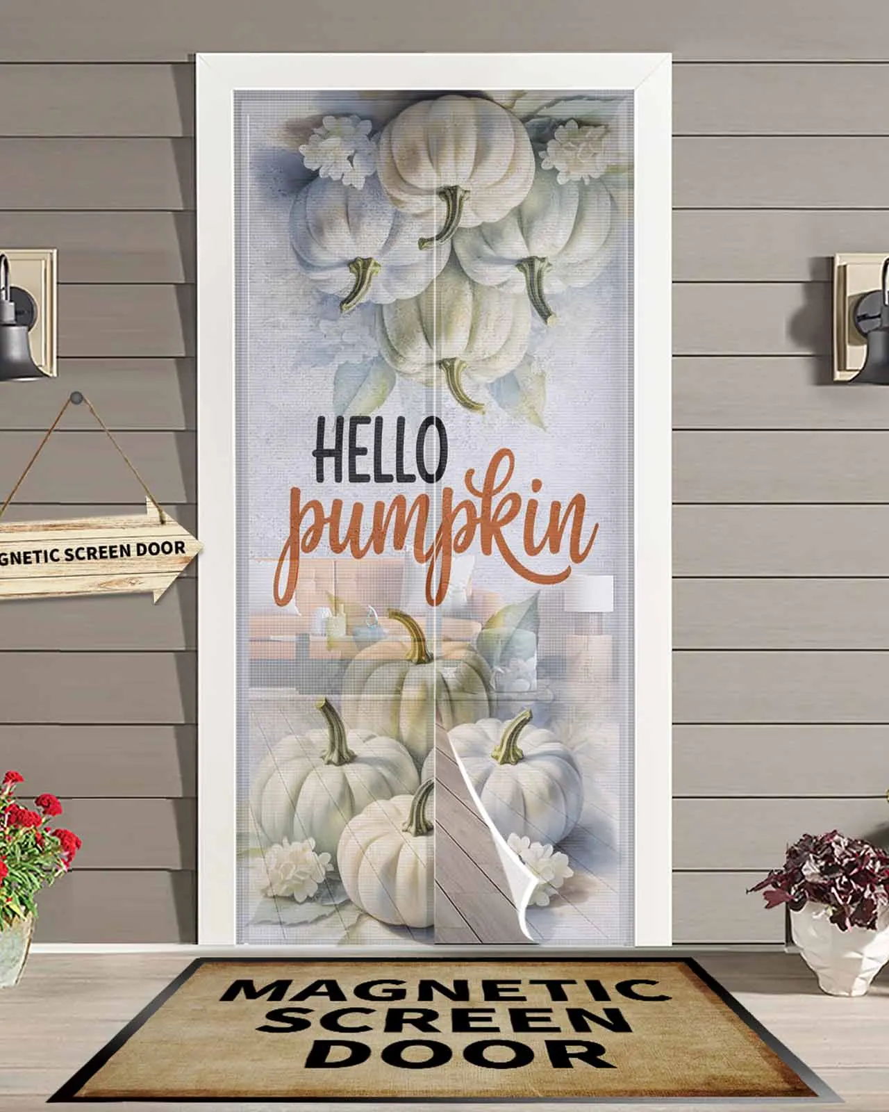 

Простая магнитная дверная занавеска Hello Pumpkin для гостиной, спальни, дома, противомоскитная занавеска для двери