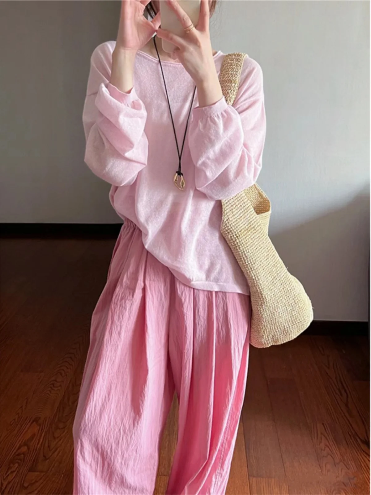 Summer Faion Casual Loose Sun Protection Cover up Lazy Loose Feeling Top Pants Evening Breeze Set Women's Clothing
