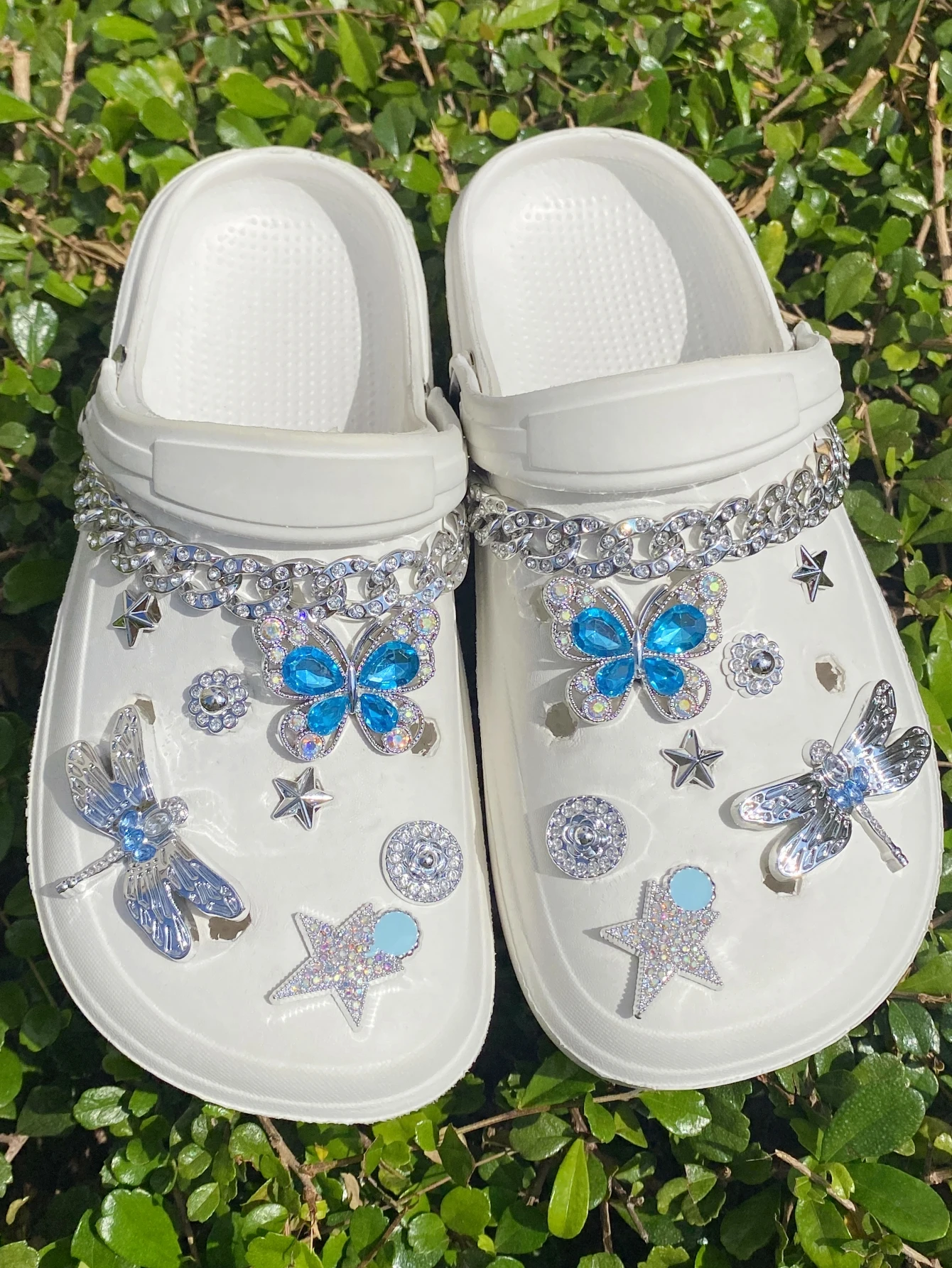 16 إبزيم أحذية فضي (فراشة، اليعسوب، زهرة، نجمة خماسية، سلسلة)، ديكورات DIY، مشبك أحذية متعدد الوظائف ACC