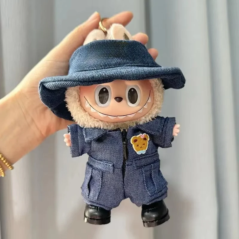 Mini Plush Doll'S Clothes Outfit Accessories For Korea Kpop Exo 15-17cm Labubu Idol Dolls Denim Tooling Jumpsuit Clothing