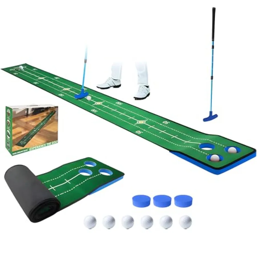 

Indoor Green Putting Game Set for Home Office Backyard with Family and Friends Detachable Golf Putting Mat with 1 Putter 6 Golf