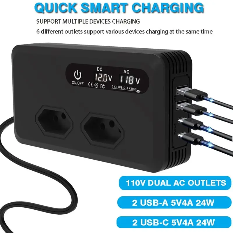 200W Car Inverter Power Inverters USB Ports Adapter Converter LED Screen Brazilian Plug BR Plug