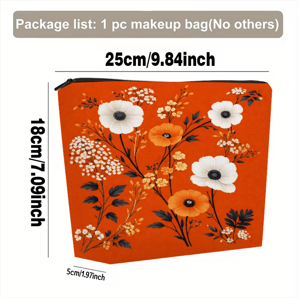 Floral Pattern With White And Orange Flowers Makeup Bags for Girls Cosmetic Pouch Toiletry Bag Pencil Case Travel Storage