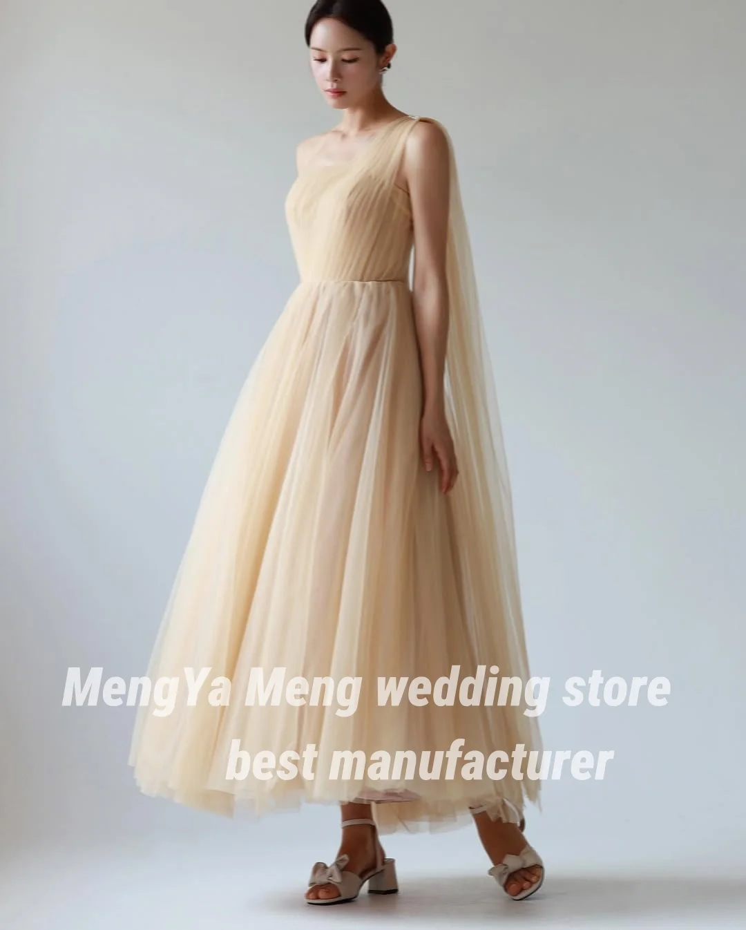 ZHUISHU 맞춤형 요정 원 숄더 한국 Tulle 웨딩 사진 촬영 드레스 코르셋 백 바닥 길이 신부 가운 한국 웨딩 드레스 2025