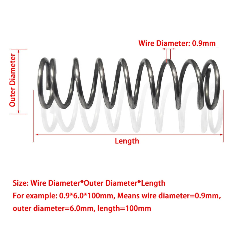 Wire Diameter: 0.9mm Spring Steel Micro Small Compression Spring OD 5/6/7/8/9/10/11/12/13/14/15/16/17/18/19/20mm Length:50-100mm