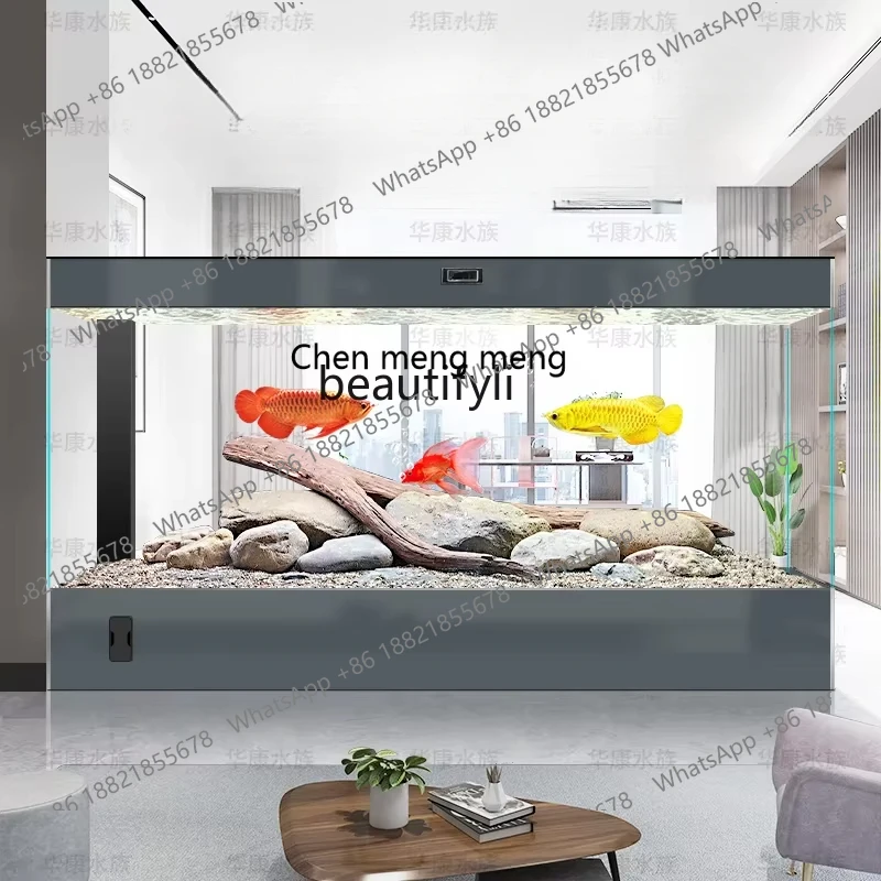X  fish tank living room ultra-white glass large water-free floor-to-ceiling integrated aquarium goldfish tank